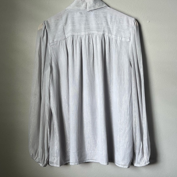 Ann Taylor “Metallic Dobby Stripe Bow Blouse” - Picture 3 of 5